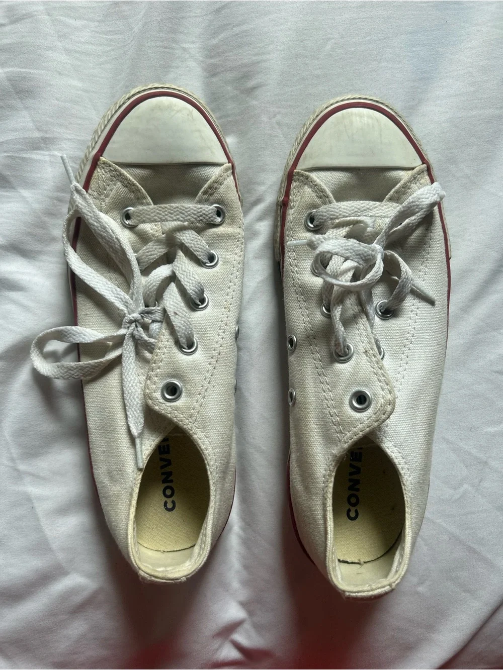 Converse White Canvas Low-Top Sneakers with Red Accent